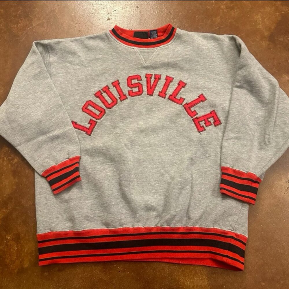 Louisville Grey and Red Pullover Crewneck Sweatshirt